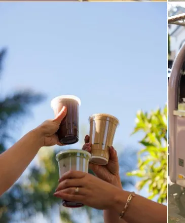 AE Brew iced drinks held up at an event