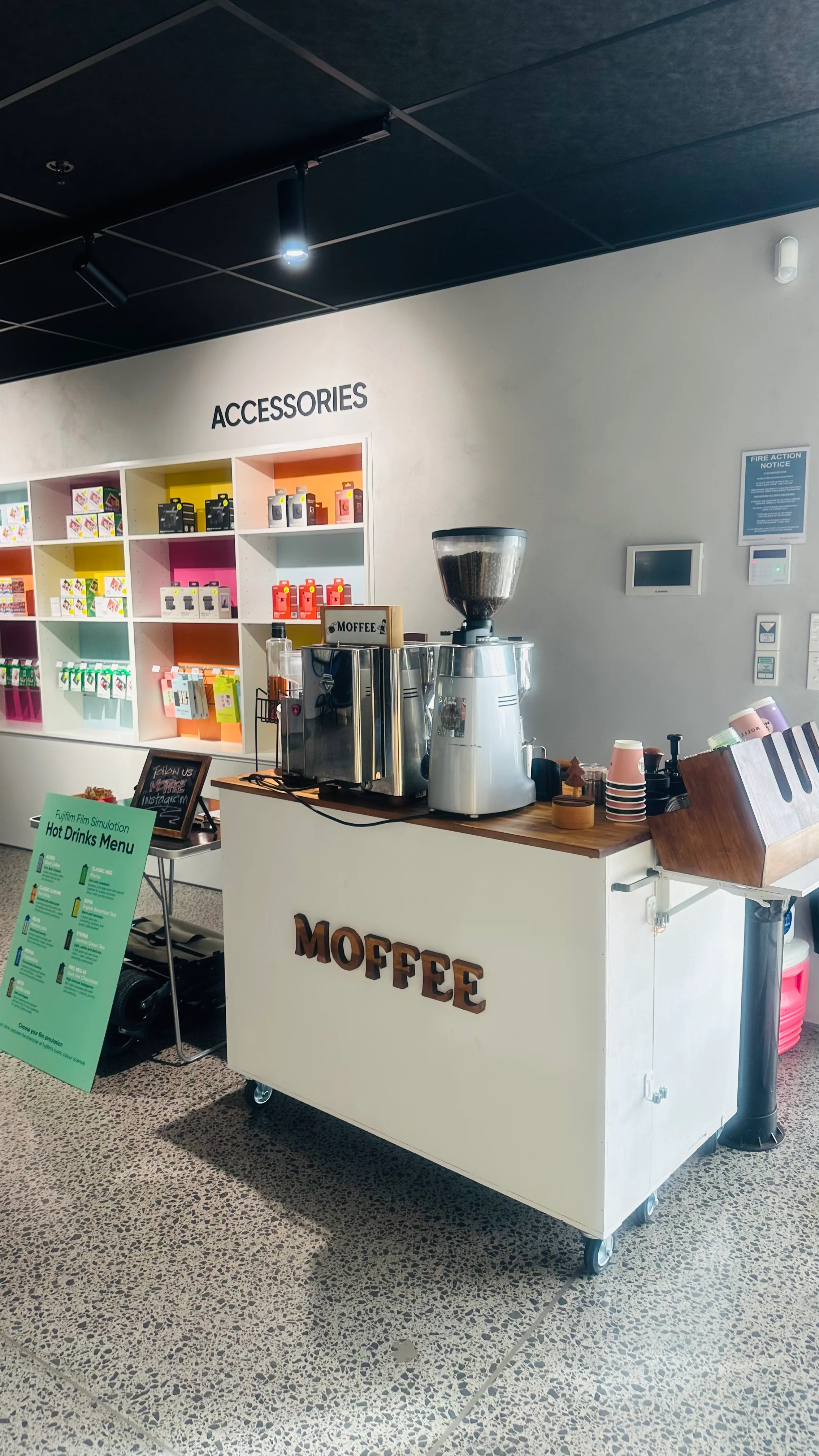 Moffee coffee cart set up for an indoor event