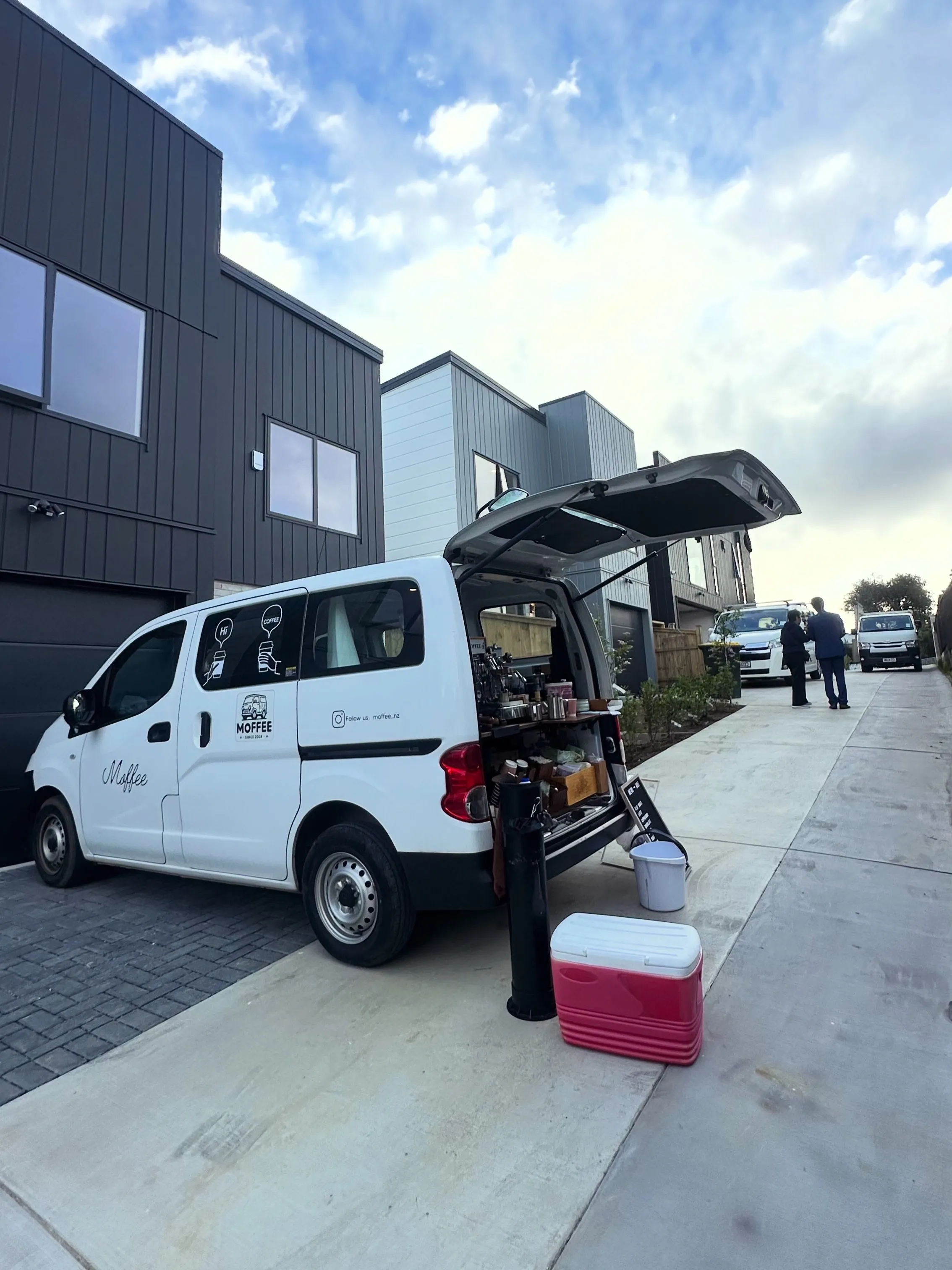 Moffee mobile coffee van open and serving at an event