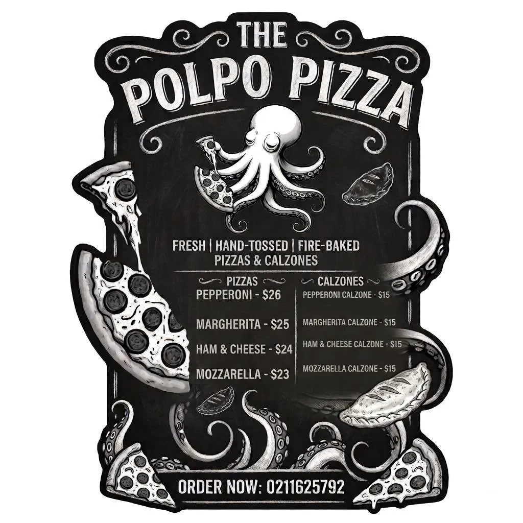 The Polpo Pizza menu sign